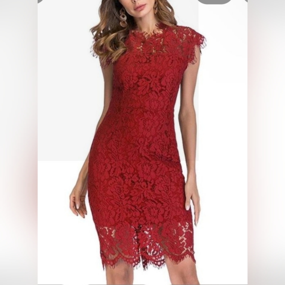 Enfocus Studio Red Lace Midi Dress